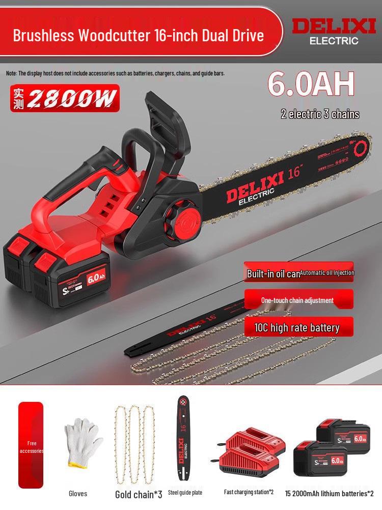 DELIXI Electric Brushless Lithium Chainsaw - Compact, High-Capacity, Handheld Tree and Logging Saw