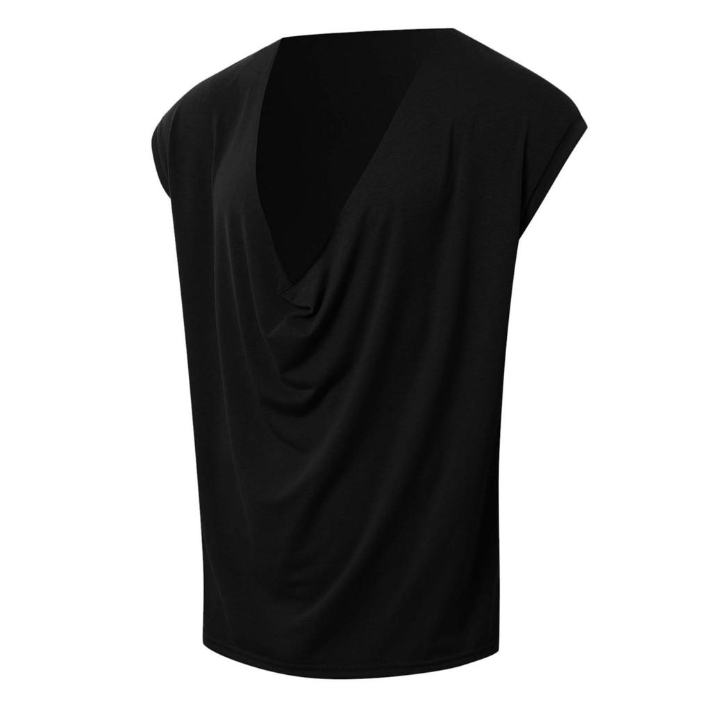 Men's Sleeveless Color Sports V-neck Base Shirt, Swing Neck Vest