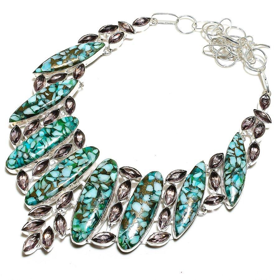 

Copper Amazonite, Amethyst 925 Sterling Silver Jewelry Necklace 18 SU-9814