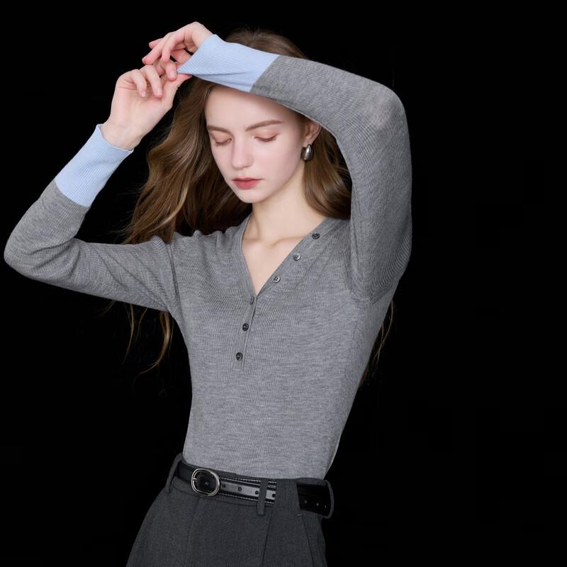 

Sancai 2025 Зимний приталенный шерстяной свитер с V-образным вырезом XL