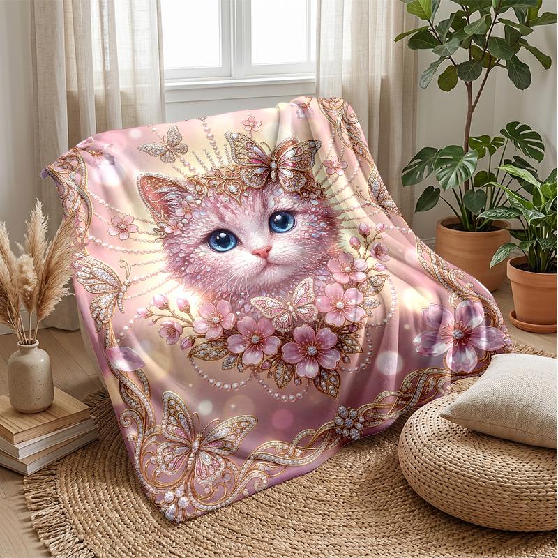 Girly Fantasy Cat Theme blanket Lightweight Warm Flannel Blanket Decorative Throw Blanket for Home Decoration