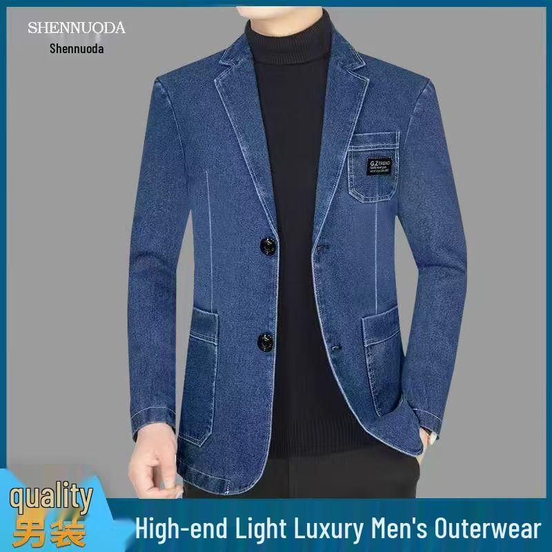 

Men s Versatile Casual Denim Jacket - Slim-Fit Light Business Style for Spring & Autumn L/175, Recommended 113-127 lbs
