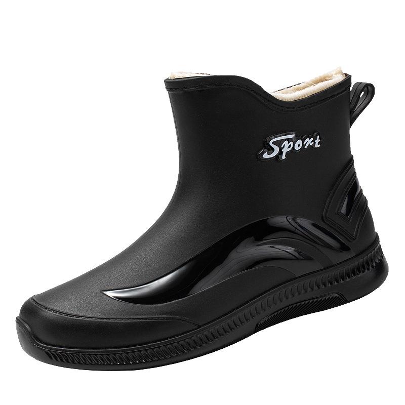 Fashion rain shoes men's adult thickened outer wear waterproof shoes medium tube bundle mouth rubber shoes velvet overshoes fishing cotton rain boots