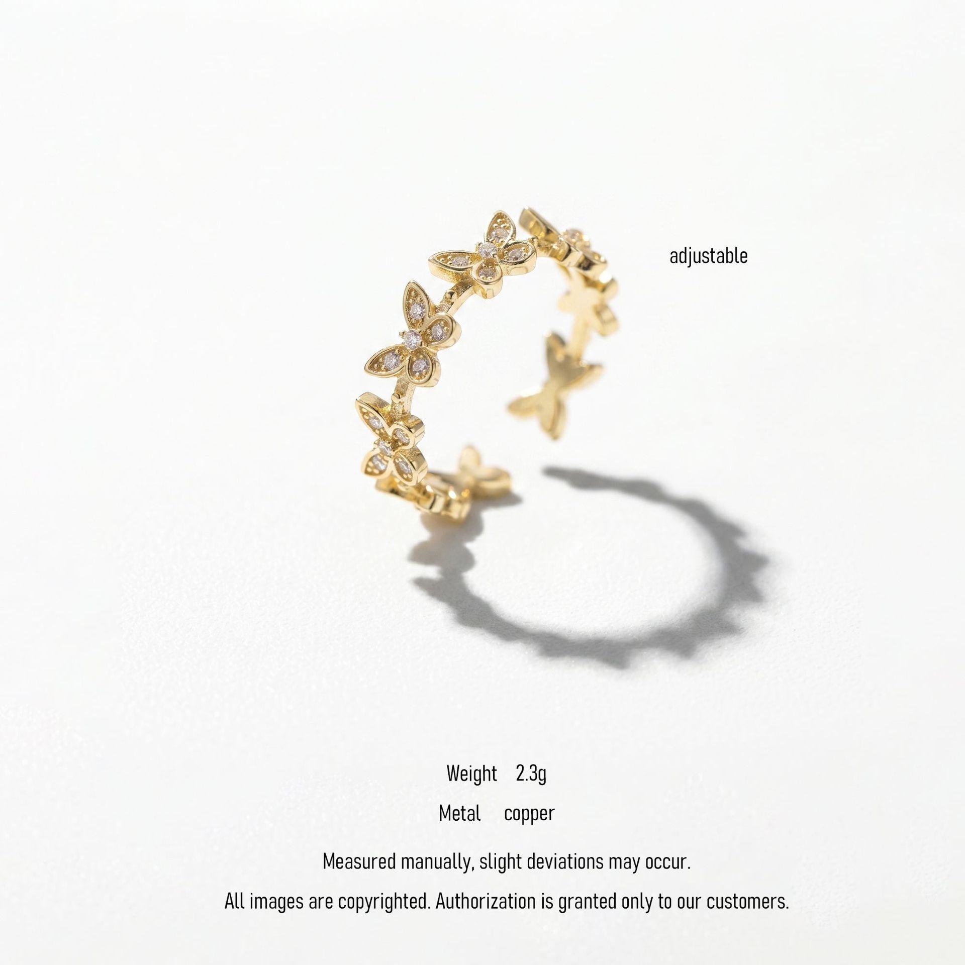 Butterfly-shaped open ring, simple and retro style ring, exaggerated ring