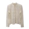 Frühling Herbst Stehkragen Spitzenbesatz T-Shirt Damen Süß Langarm Mesh Allround-Pullover Tee Top