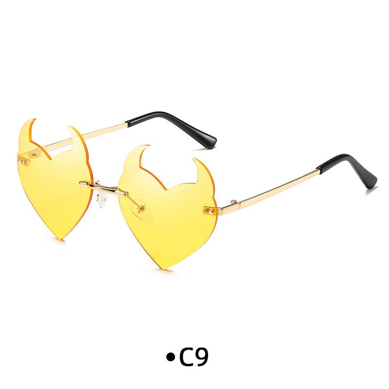 Novel Rimless Devil Ear Heart Shape Sunglasses for Women Men Trendy Creative Party Halloween Cosplay Glasses UV Protection