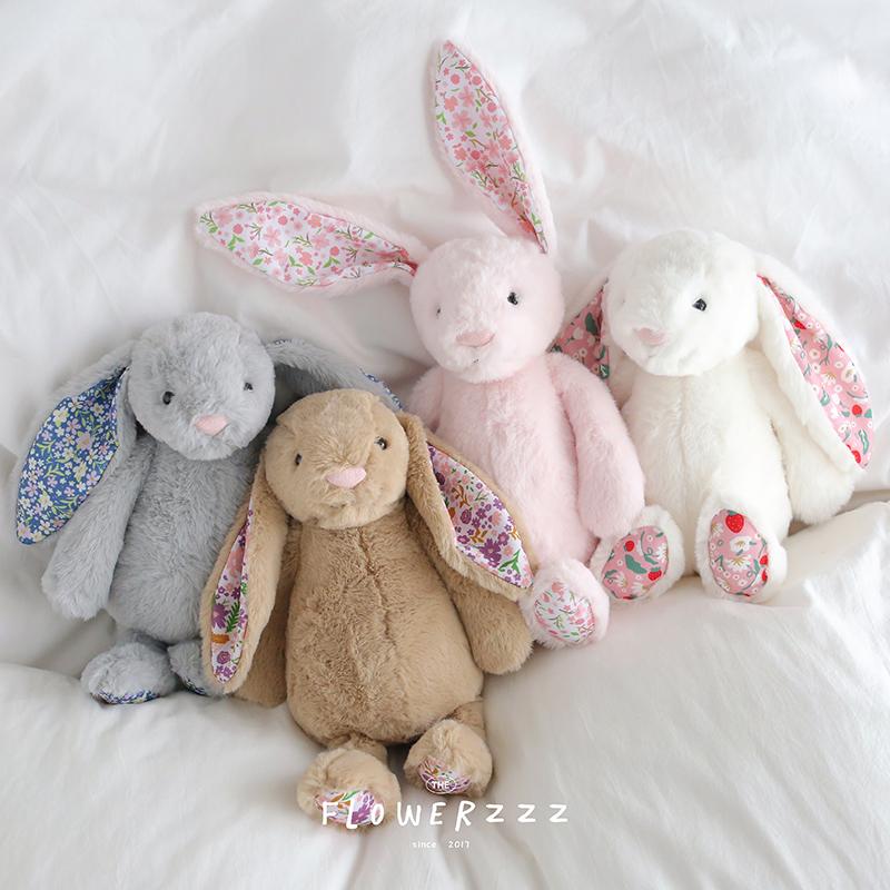 Cartoon Bonnie Rabbit Floral Ears Plush Toy Easter Rabbit Plushies Stuffed Doll Anime Pillow Toy Sofa Cushion Baby Comfort Gift