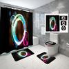 4 Sets Circles Geometry Shower Curtain Sets With Non-Slip Bath Mat,Toilet Lid Cover And Warm Color Pattern Shower Curtain Sets