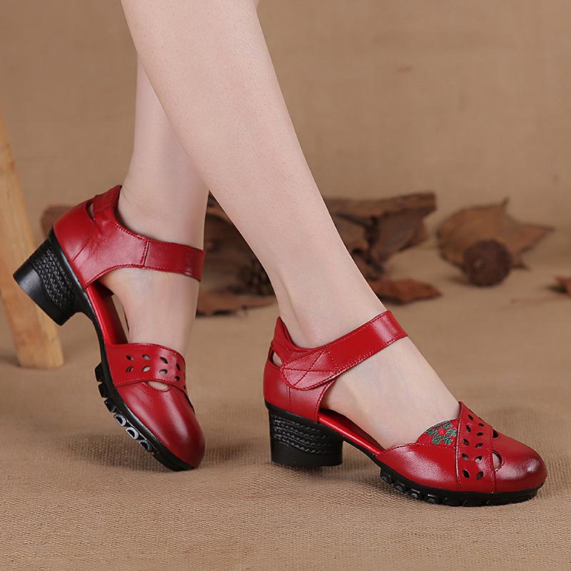 Fashion GKTINOO 2025 Summer Genuine Leather Shoes Gladiator Sandals Women 5cm High Heels Classic Black Round Toe Hollow Ladies Sandals