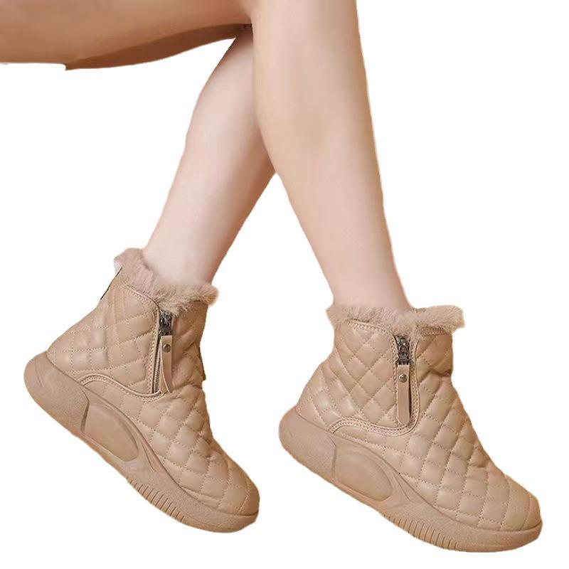 Women's High-Top Velvet Cotton Winter Boots - Warm, Thick-Soled, Non-Slip, Soft-Surfaced, Casual Snow Shoes