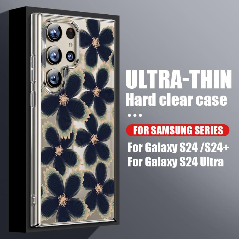 

Черный цветочный чехол с розой для Samsung Galaxy S26 S25 S24 Ultra S23 S21 FE S22 Plus A53 A54 A34 A15 A25 A35 A55 A26 A36 A56 5G Тонкий прозрачный жесткий чехол Samsung S25 прозрачный