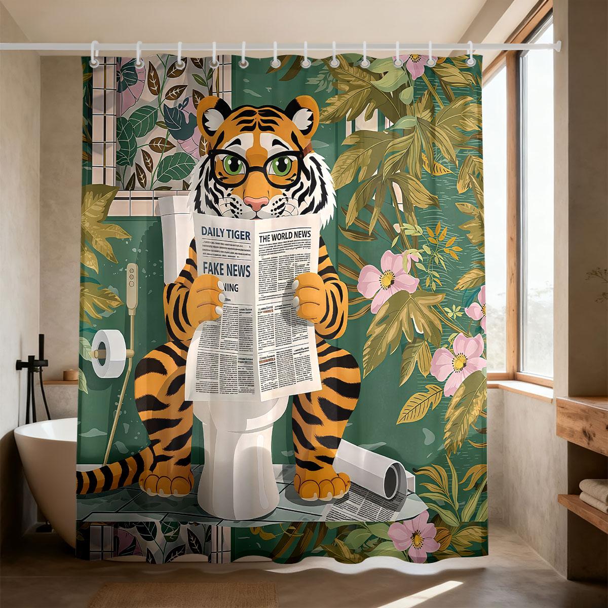 

Leopard Tiger Shower Curtain Wildlife Animal Rose Floral Print Waterproof Fabric Bathroom Decor With Hooks W60H190(CM)-1 Pcs