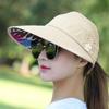 Wide Brim Sun Hat for Women Foldable UV Protection Summer Outdoor Beach Hiking Fishing Visor Cap with Floral Pattern and Decorative Embellishments