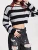 European-American Striped Long Sleeve Loose Knit Sweater for Women