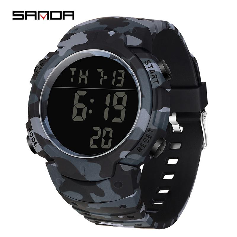Sanda Camouflage Military-Style Luminous Sports Watch - Waterproof, Multi-functional, for Students