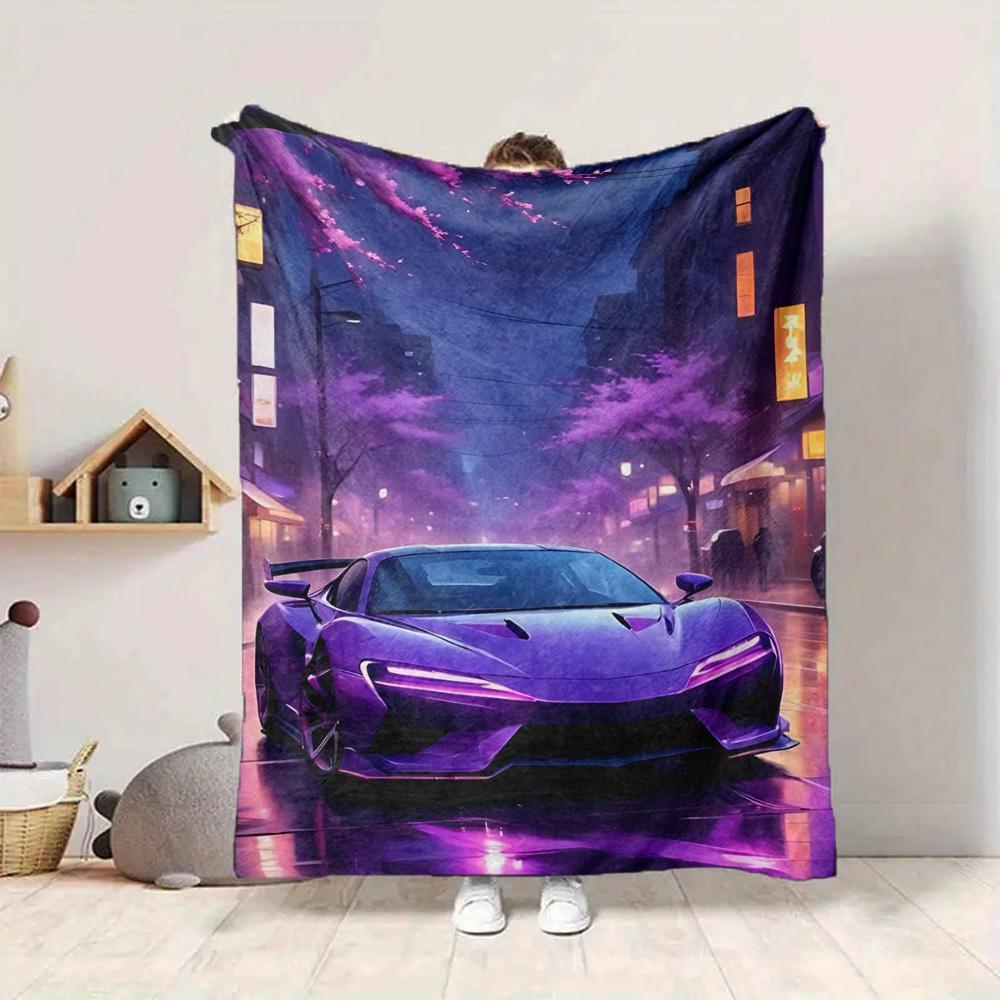 1PC Futuristic Car Blanket Soft Warm All Season Throw for Sofa, Bed, Car, Office Vibrant Colorful Design, Durable & Cozy Gift