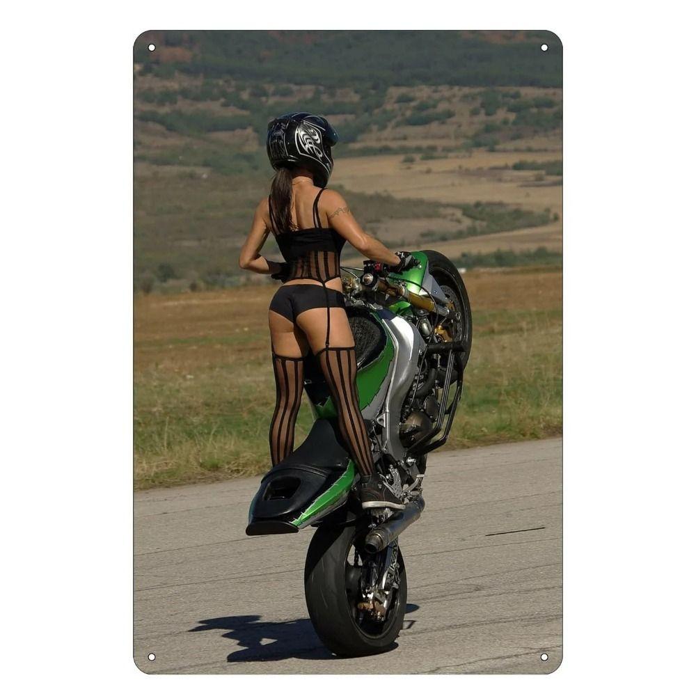 Retro Motorcycles & Beautiful Women Metal Tin Signs for Bar Cafe Living Room Walls