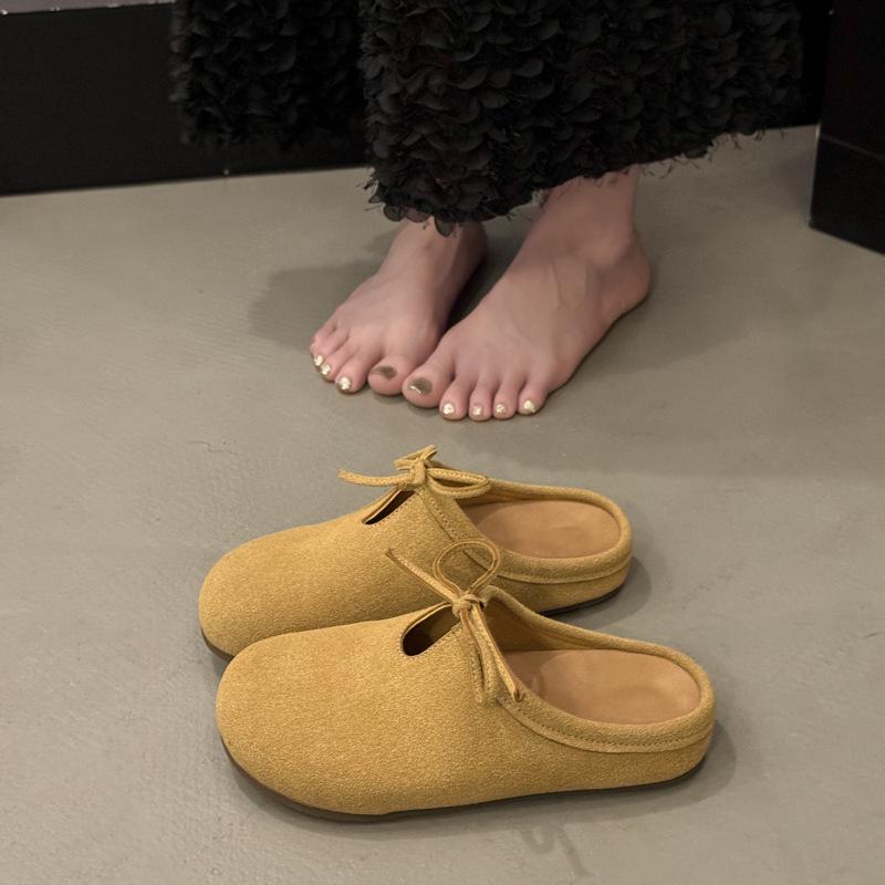 Japanese Small Fresh Mori Suede Slippers Women's 2025 Autumn New Outer Wear Lace-up Lazy Muller Thick-bottomed Bag Head Drag