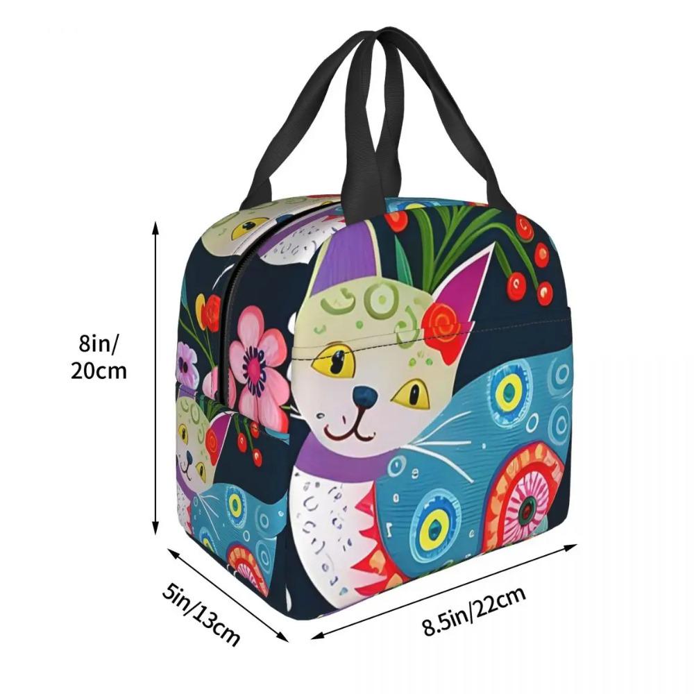 Abstract Colorful Floral Cat Oil Painting Insulated Lunch Bag for Women Children Leakproof Food Boxes Thermal Lunch Box Tote
