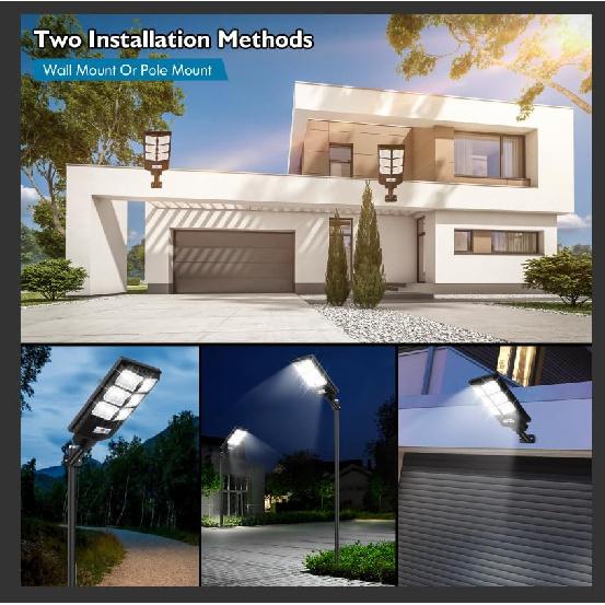 VUAA 2 Pack Solar Street Lights Outdoor Waterproof, 6500K 10000LM LED Solar Lights for Outside Dusk to Dawn, Outdoor Flood Lighting with Motion