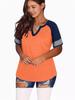 2024 Euro-America V-Neck Color Block Short Sleeve Loose Top