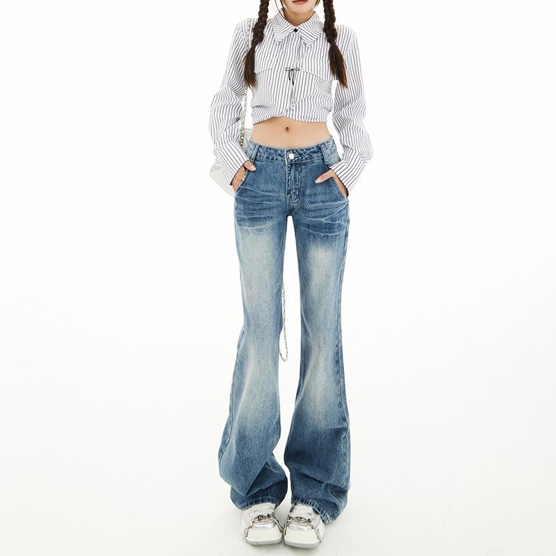 Women's Light Micro-Flare Jeans 2025 Spring/Autumn - Petite Low-Waist, Narrow Straight-Leg, Relaxed Fit