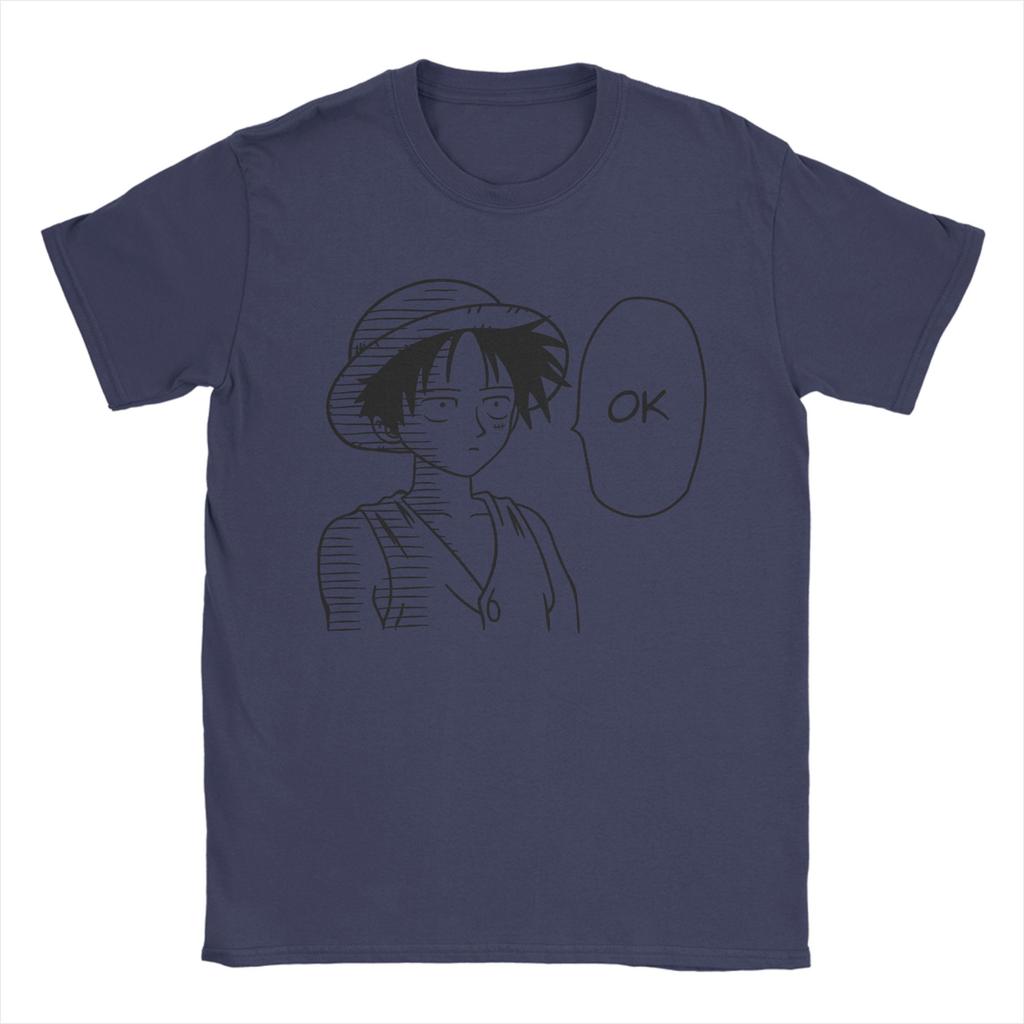 Ones Pieces Ok Luffy T Shirts Men 100 Cotton Novelty TShirts Round Neck Manga Anime Tee Shirt Short Sleeve Clothes Plus Size
