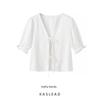 Kaslead New Arrival Women's Fashion Style Fashion Minimalist Pure Color Casual All-Match Short-Sleeved Shoelace Shirt