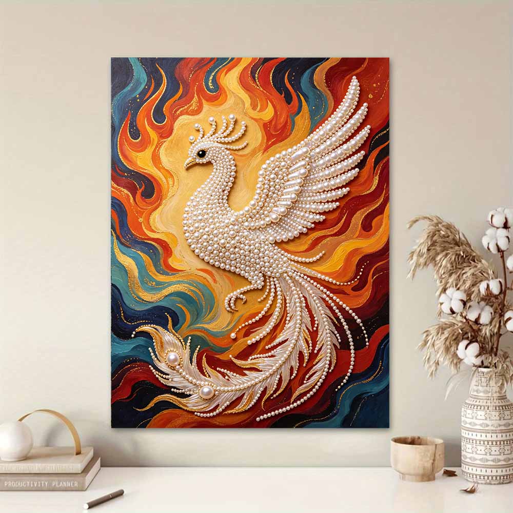 DIY Pearl Gem Rising Fire Phoenix Shining Bead Craft Art Home Wall Ornament Simple Unframed Room Decoration Art Elegant Wall Decor Painting