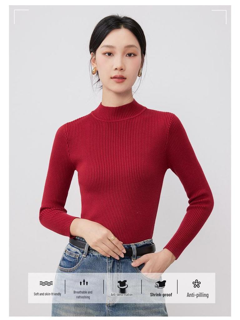 Women's Long Sleeve High-Neck Slim Fit Knit Sweater - 2025 Autumn/Winter Collection