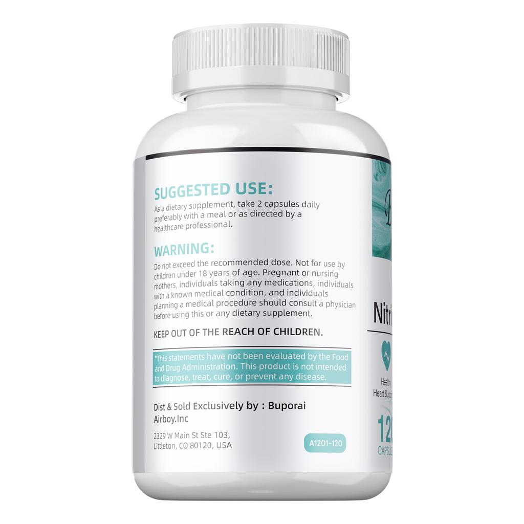Buporai Nitric Oxide Supplement Contains L-arginine and L-citrulline Extracts, Which Are Beneficial for Heart Health and Promote Blood Circulation.