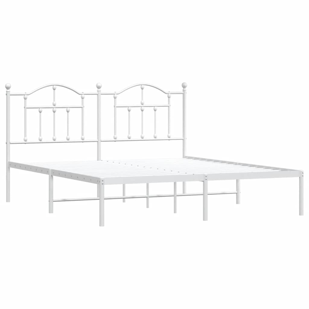 Metal Bed Frame with Headboard White 183 x 213 cm