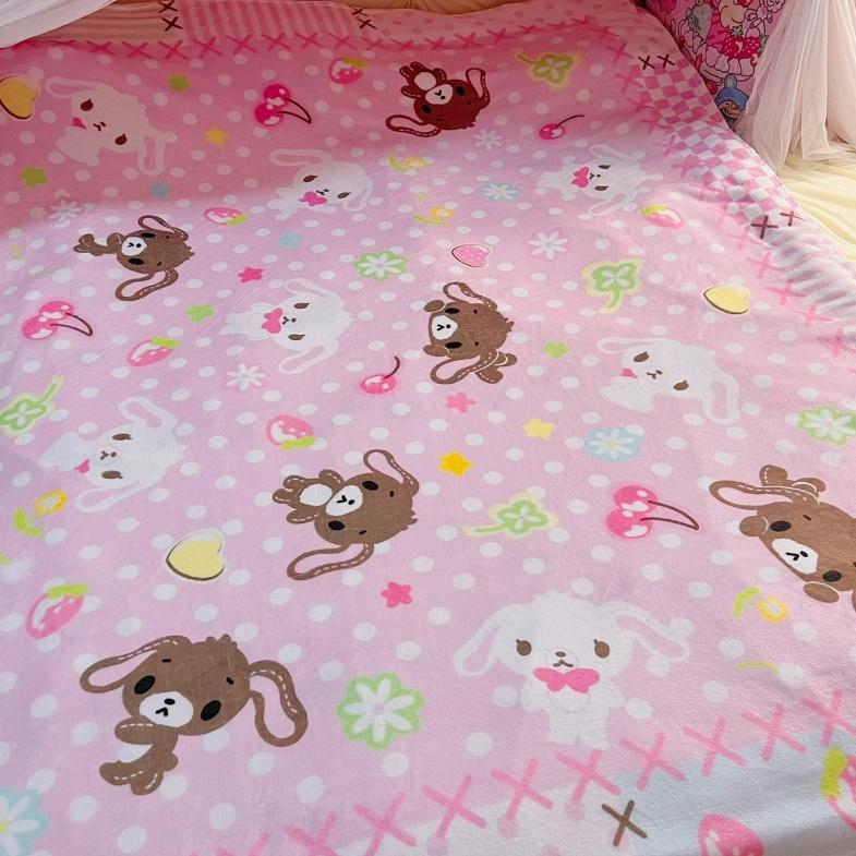 Cute Sugarbunnies Coral Plush Blanket Office Home Lounge Chair Blankets Cartoon Loving Soft Printed Blankets 1.5*2m Gifts