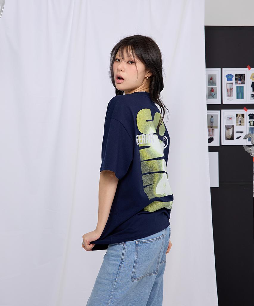 EEERRR Big Saint Logo Over-Crop Fit T-Shirt (Navy)