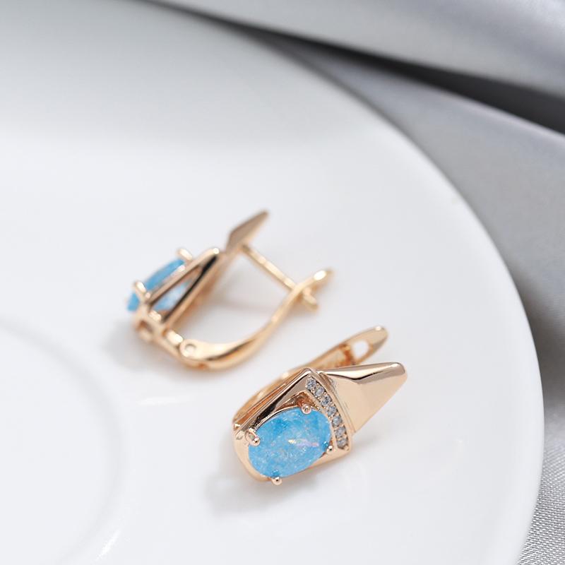 New  Rose Gold Geometry Drop Earrings For Women Unusual Trendy Blue Natural Zircon Earrings Luxury Wedding Jewelry