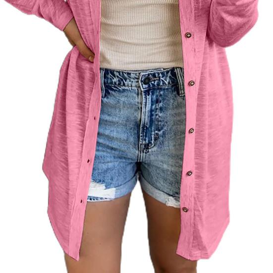 Einfach geknöpfter Cardigan Damen Einfarbig Rundhalsausschnitt Langer Cardigan Mantel zum Ausgehen