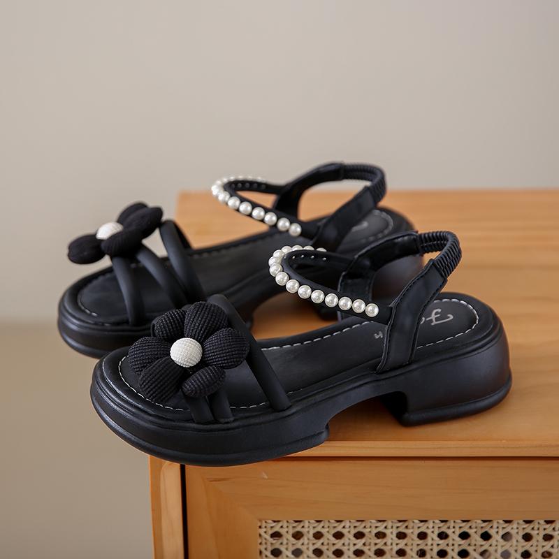 CRLAYDK Sandals for Women Flower Shoes Comfortable Dressy Ladies Open Toe Slides Leather Beach Elastic Brand Casual Slippers