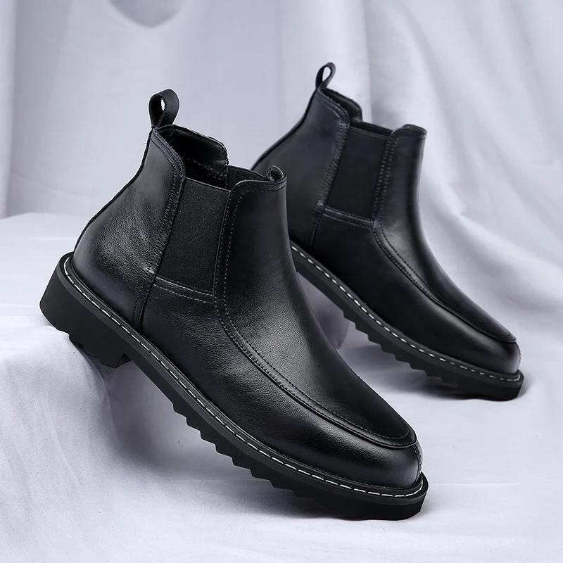 Erkekler için Botlar Hakiki Deri ayakkabılar Platform Bilekte Botlar Dış Mekan Rahat Yumuşak Erkek iş ofis Botları Botas Hombre