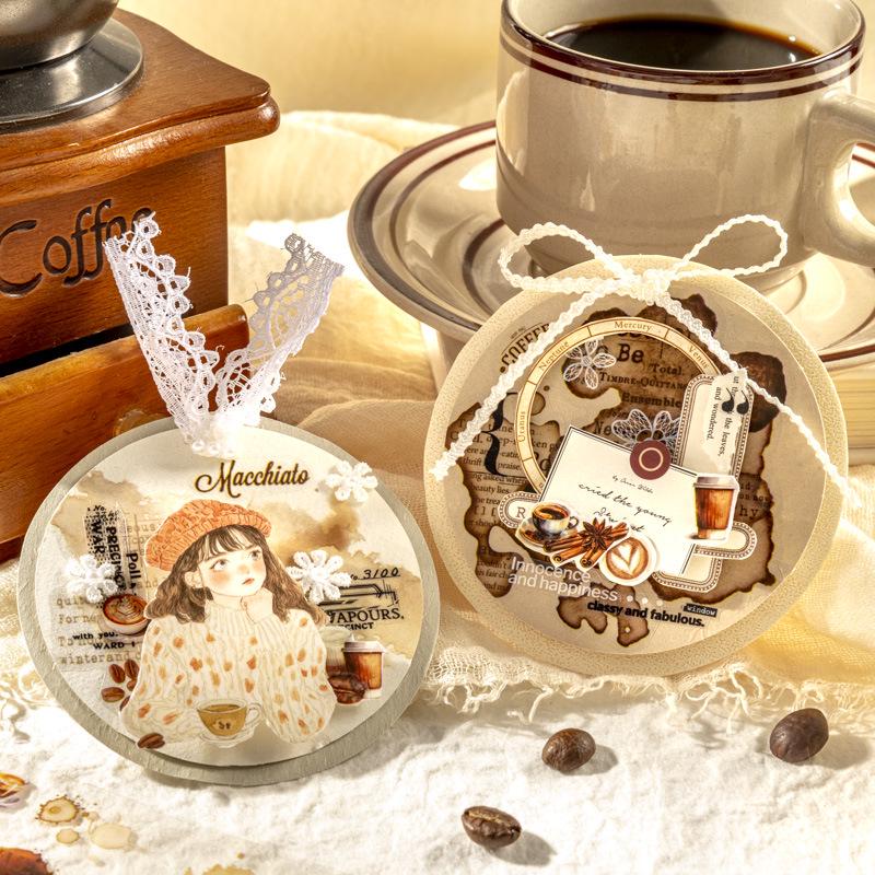 Coffee Stain Die-Cut Adhesive Tape for Journal and Phone Case Decoration