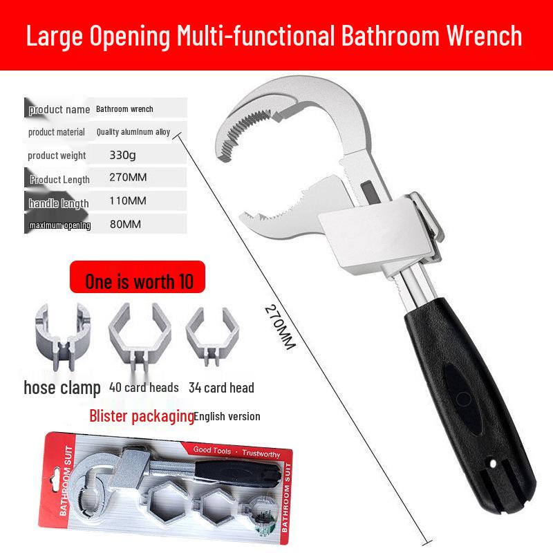 Adjustable Aluminum Alloy Bathroom Sink and Faucet Wrench