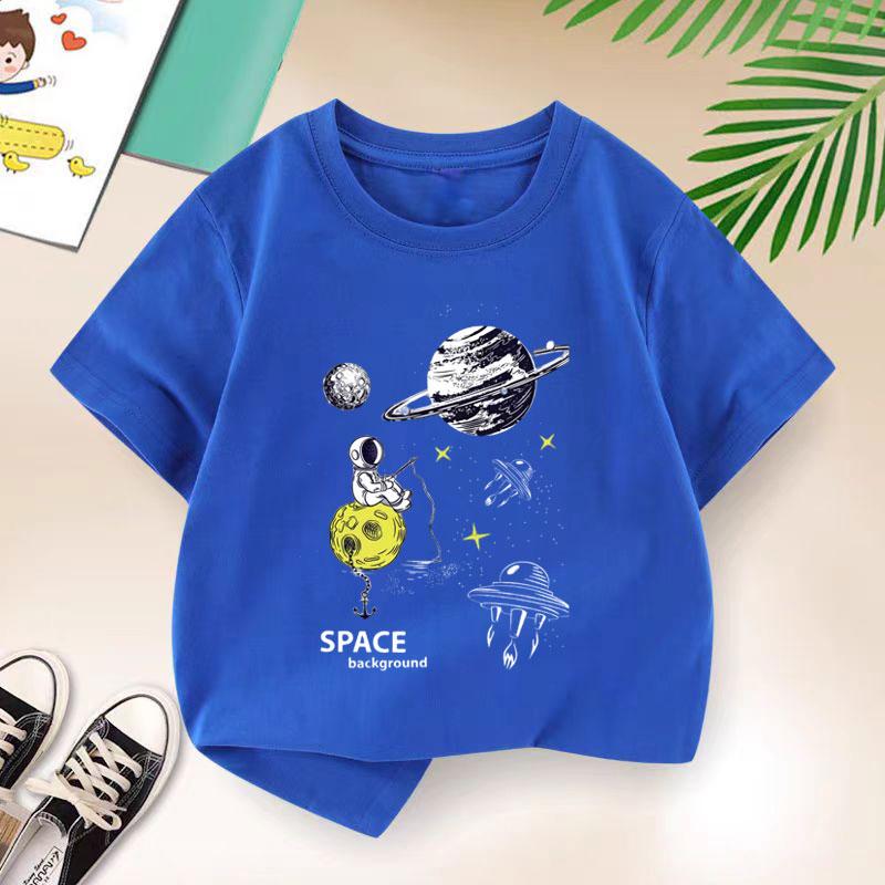 

Хлопковые футболки для мальчиков 2-12 лет Исследуй космос Подростковые футболки 2025 Лето Повседневные детские футболки Мультяшный принт Топы и футболки для малышей 3T(100cm)