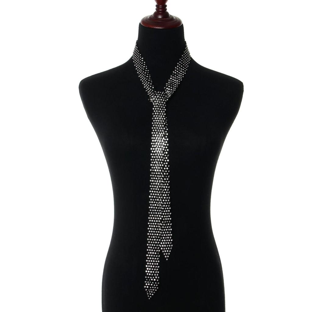 European & American Rhinestone Mesh Tie - Trendy Nightclub Accessory with Sequins, 130cm