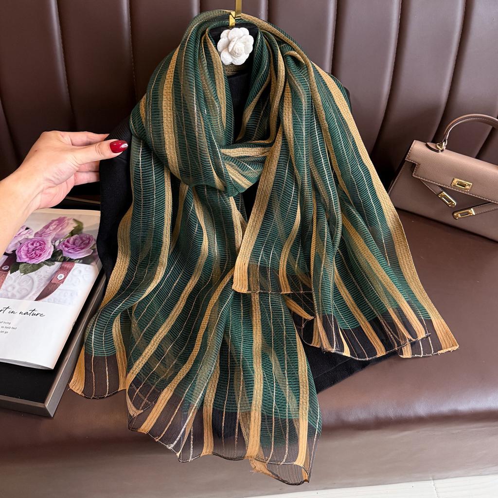 Brand Women Silk Scarf Female Stripe Foulard Femme Pashmina Shawls And Wrap Big Size Scaves Beach Towel Bandana Muslim Hijab