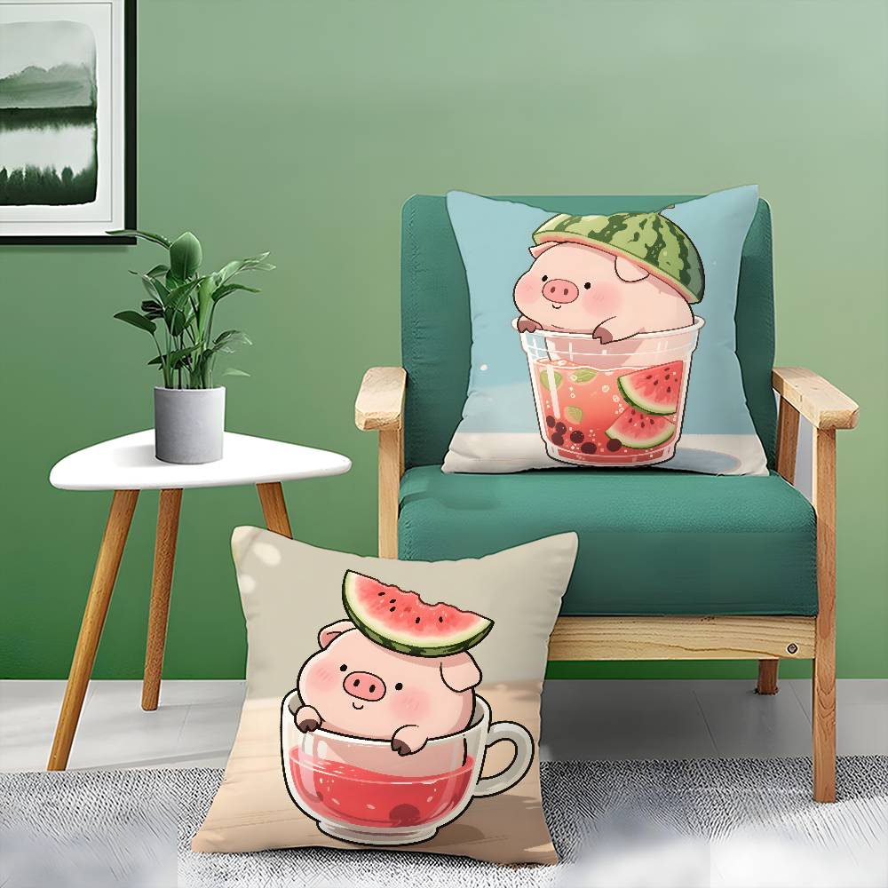 Cute Pig Summer Surprise Pillow Case Comfort Sofa Bed Silky Elegant Invisible Zipper Decorative Cushion Cover