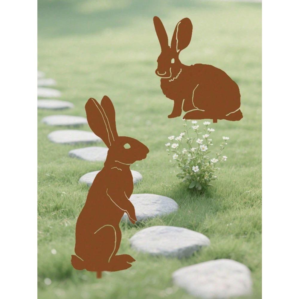 Iron Rabbit Garden Sculpture Lawn Decor Animal Ornament Yard Art Statue Easter Spring Gift Outdoor Metal Stakes Party Decoration