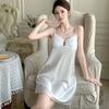 Ice Silk Pajamas Women's Summer Simple and Sexy Suspender Chest Pad Nightdress Thin 1011 New Pure Desire Style Loungewear