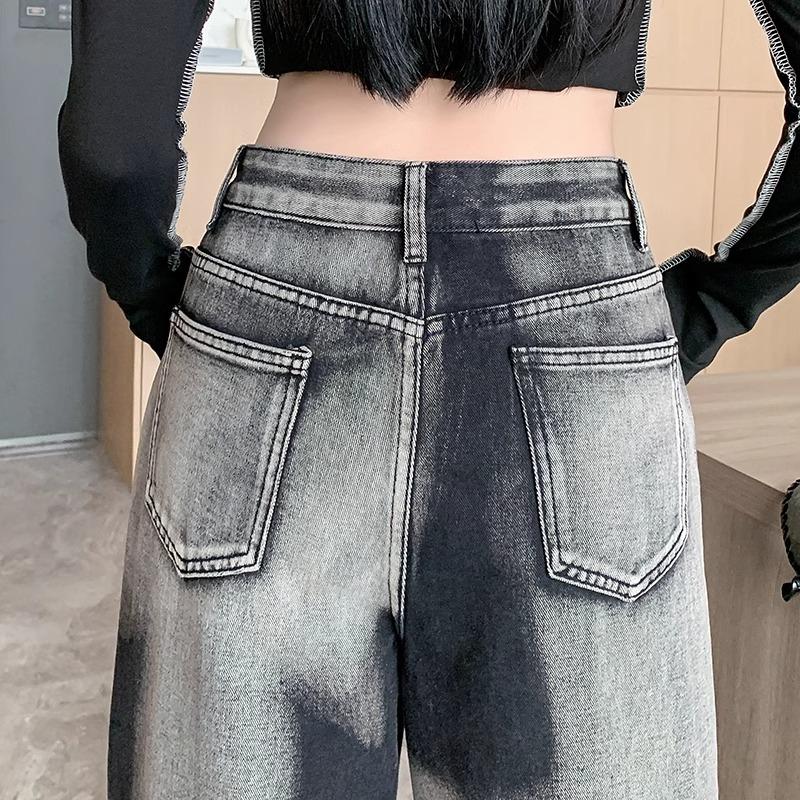 Women's American Retro Gradient Tie-Dye High Waist Wide-Leg Jeans - Early Autumn Design