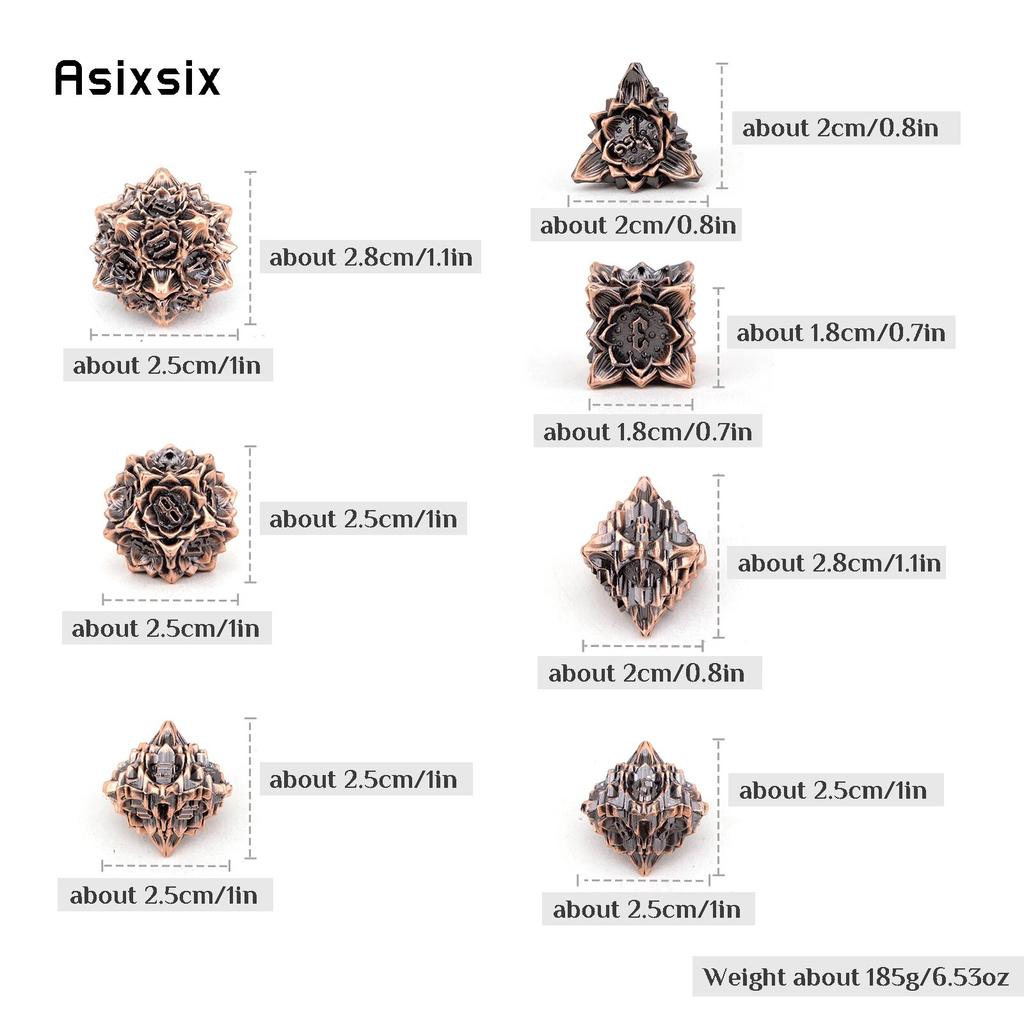 7 Pcs Copper Black Lotus Flower Metal Dice Solid Metal Polyhedral Dice Set Suitable for Role-Playing RPG Board Game Card Game