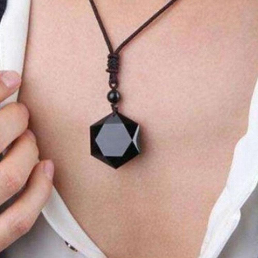 Fashion Fashion Blessing Black Lucky Jewelry Hexagram Shape Necklace Amulet Obsidian Pendant