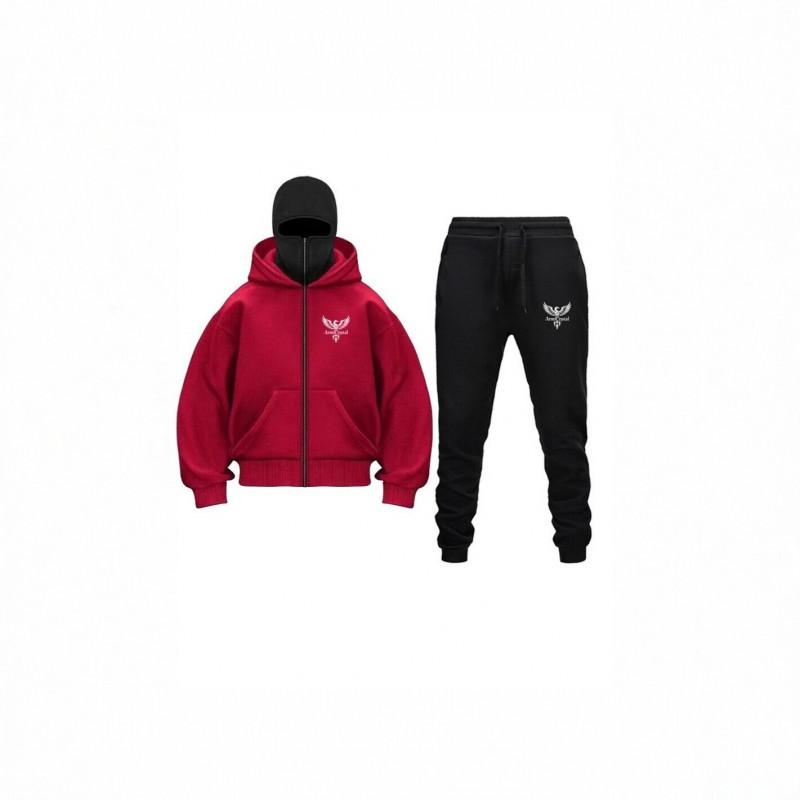 Mens Hooded Zip Tracksuit Set Streetwear Loose Fit 2 Piece Sweatshirt Pants
